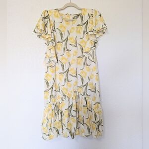 Vintage Lady Madonna 80s Maternity Bubble Dress Tulip Print Yellow Size 4/6